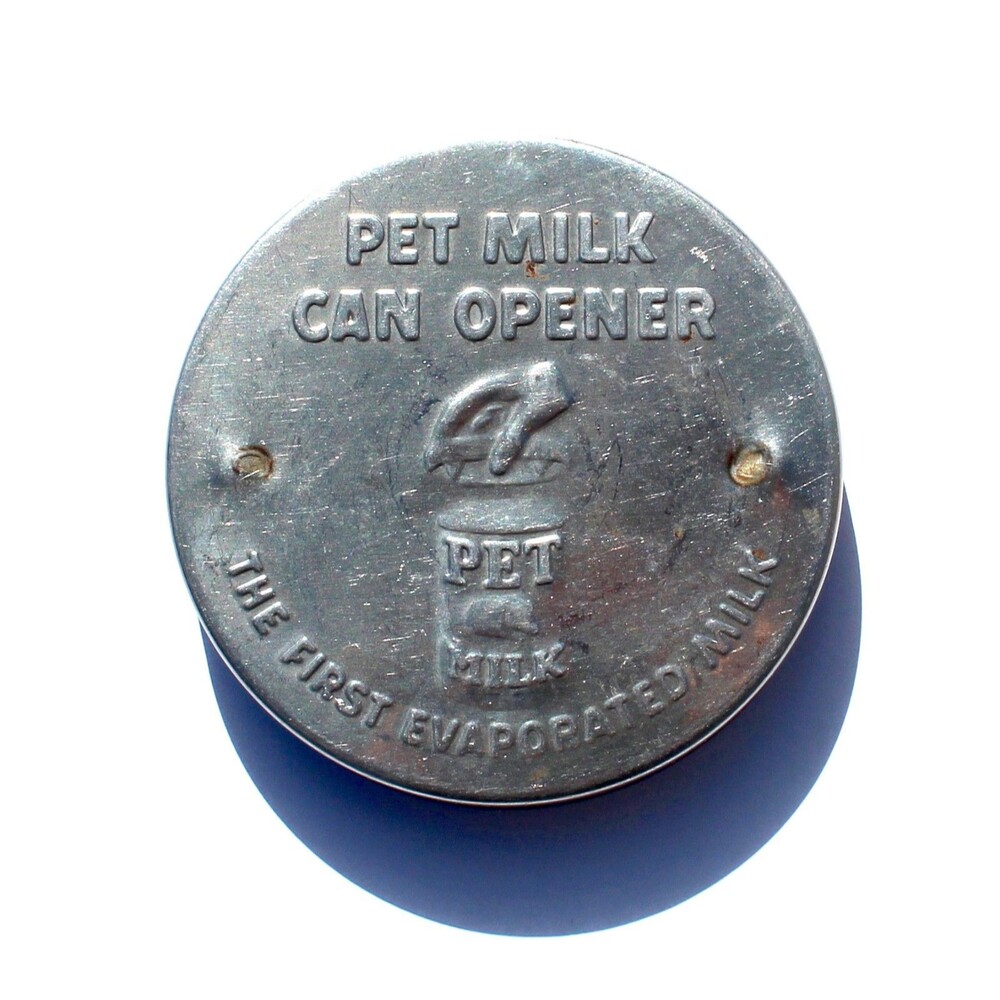 Pet Milk Can Opener 3” round vintage advertisement metal